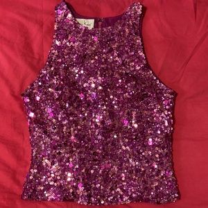 Laurence Kazar Pink Silk Sequined Cropped Halter Top Size S Excellent Condition!